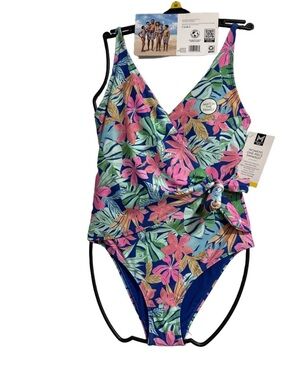 Women's Floral One-Piece Swimsuit - Pink & Blue